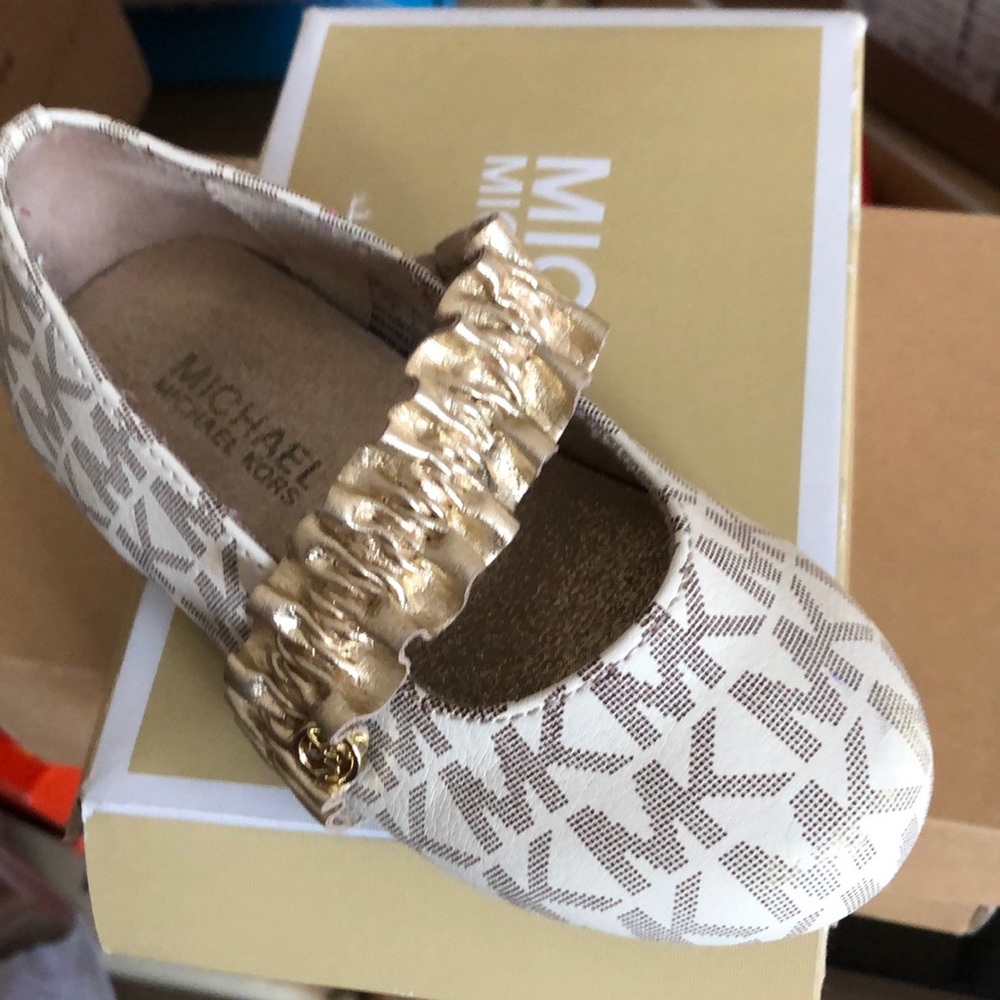Michael Michael Kors white and gold toddler flats